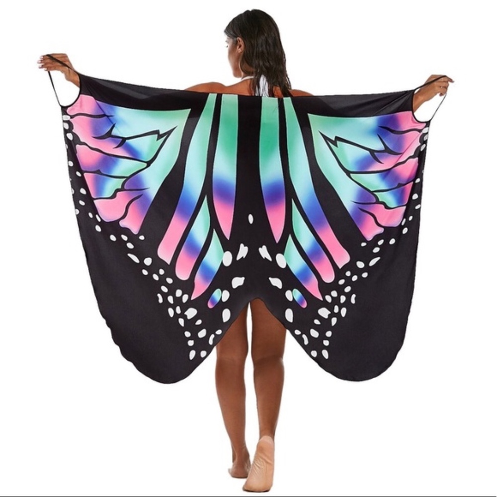 Butterfly tie die ombré beach coverup wrap dress - Picture 3 of 8